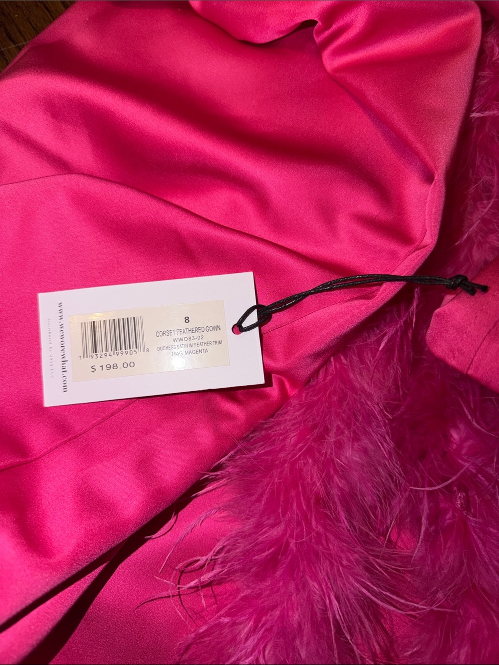 WeWoreWhat Vibrant Hot Pink Corset Dress with Feathers and High Leg Slit Fitted - Picture 7 of 11
